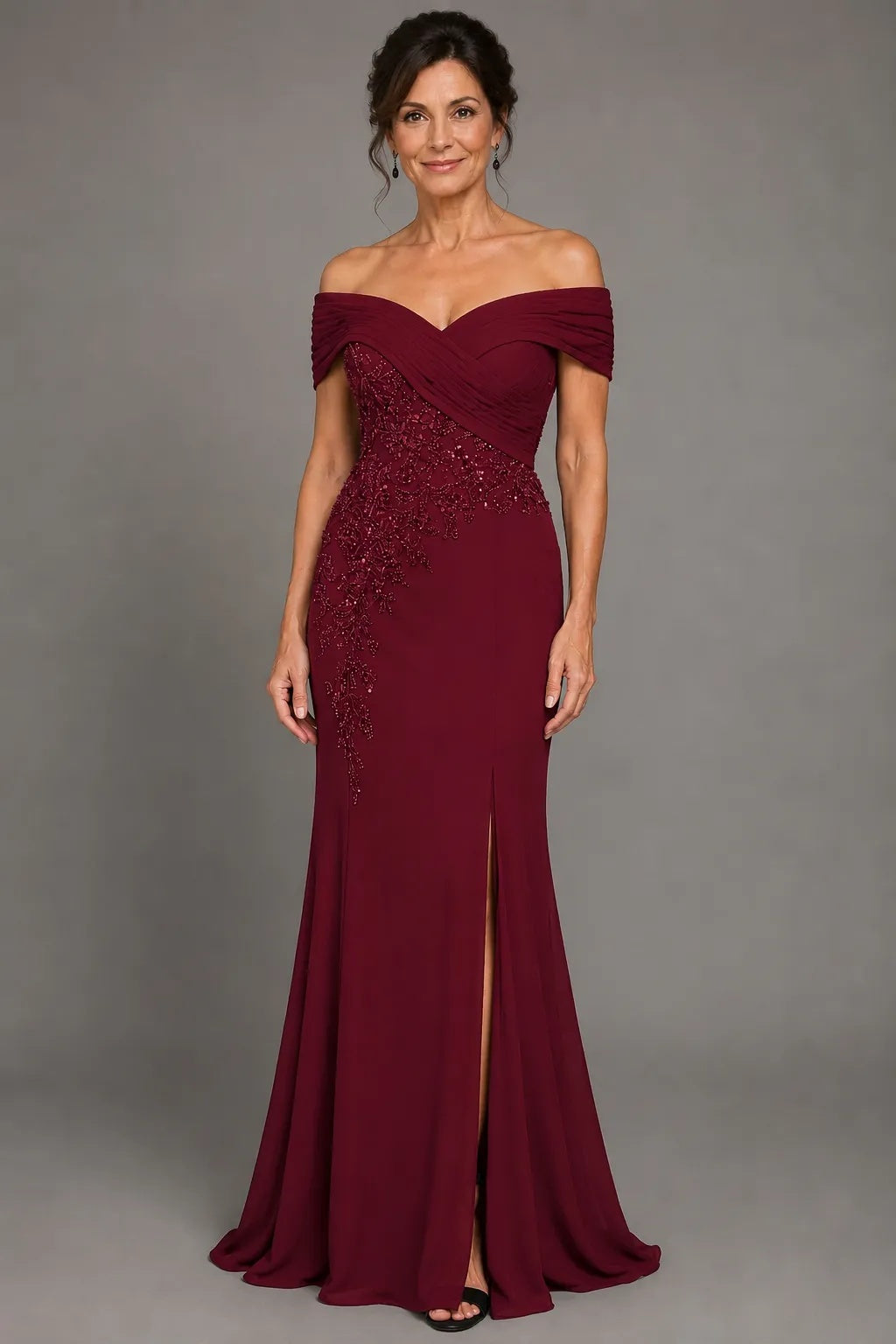 Sheath-Column Floor Length Chiffon Stretch Satin Mother of the Bride Dress CM0468