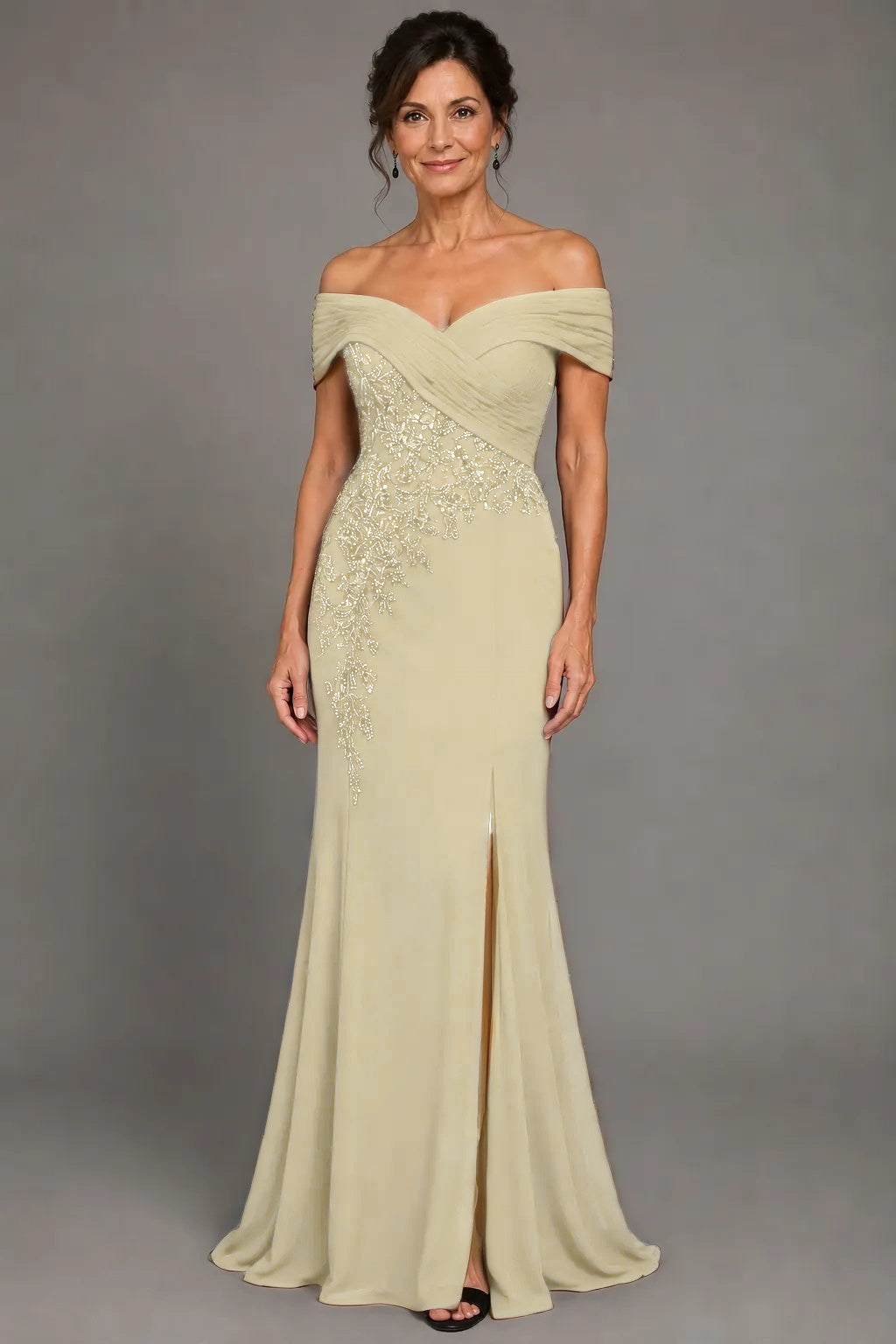 Sheath-Column Floor Length Chiffon Stretch Satin Mother of the Bride Dress CM0468