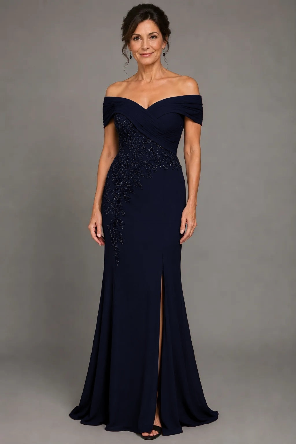 Sheath-Column Floor Length Chiffon Stretch Satin Mother of the Bride Dress CM0468