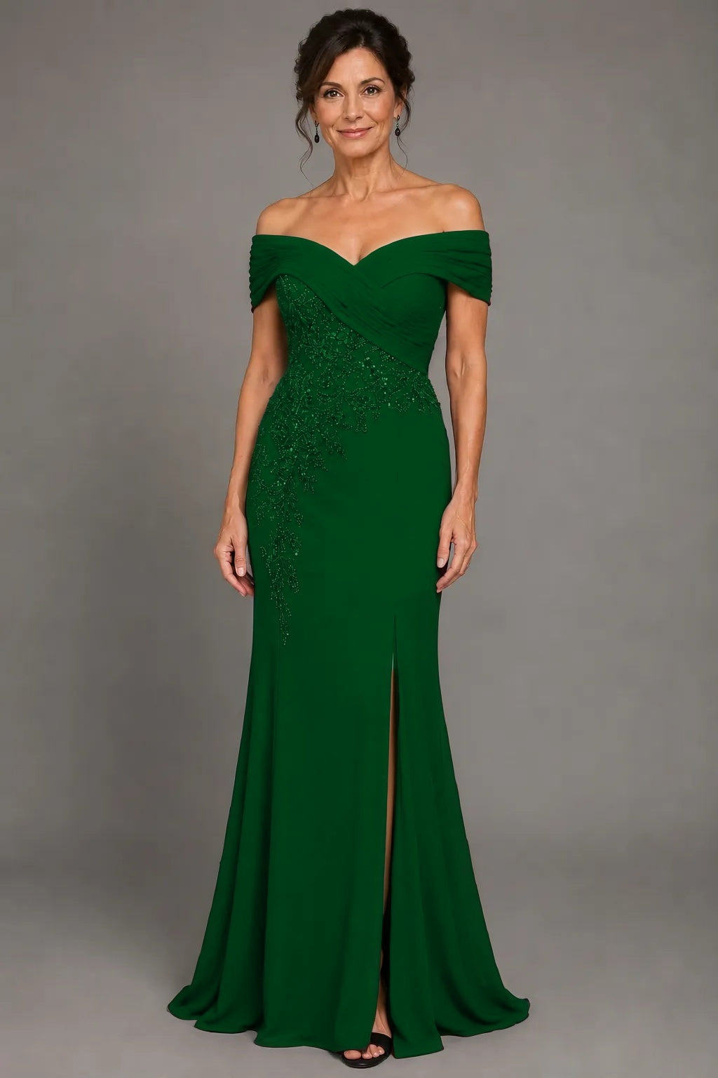 Sheath-Column Floor Length Chiffon Stretch Satin Mother of the Bride Dress CM0468