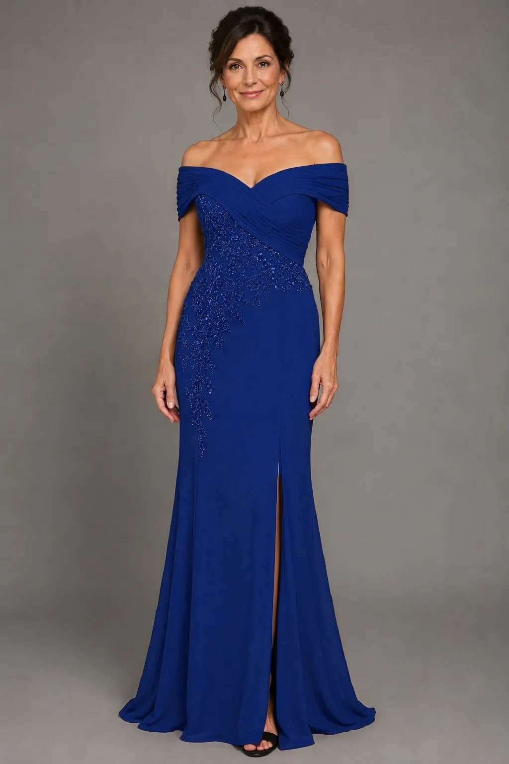 Sheath-Column Floor Length Chiffon Stretch Satin Mother of the Bride Dress CM0468