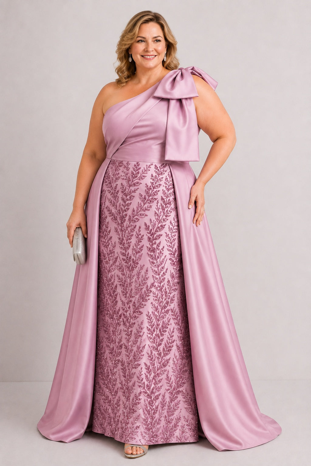A-Line Floor Length Satin Lace Mother of the Bride Dress CM0470