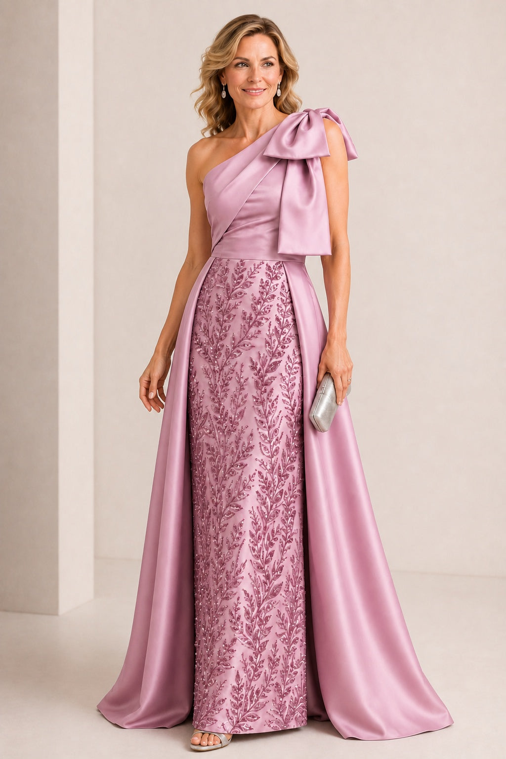 A-Line Floor Length Satin Lace Mother of the Bride Dress CM0470