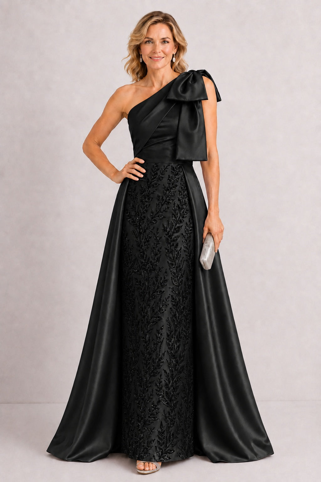A-Line Floor Length Satin Lace Mother of the Bride Dress CM0470