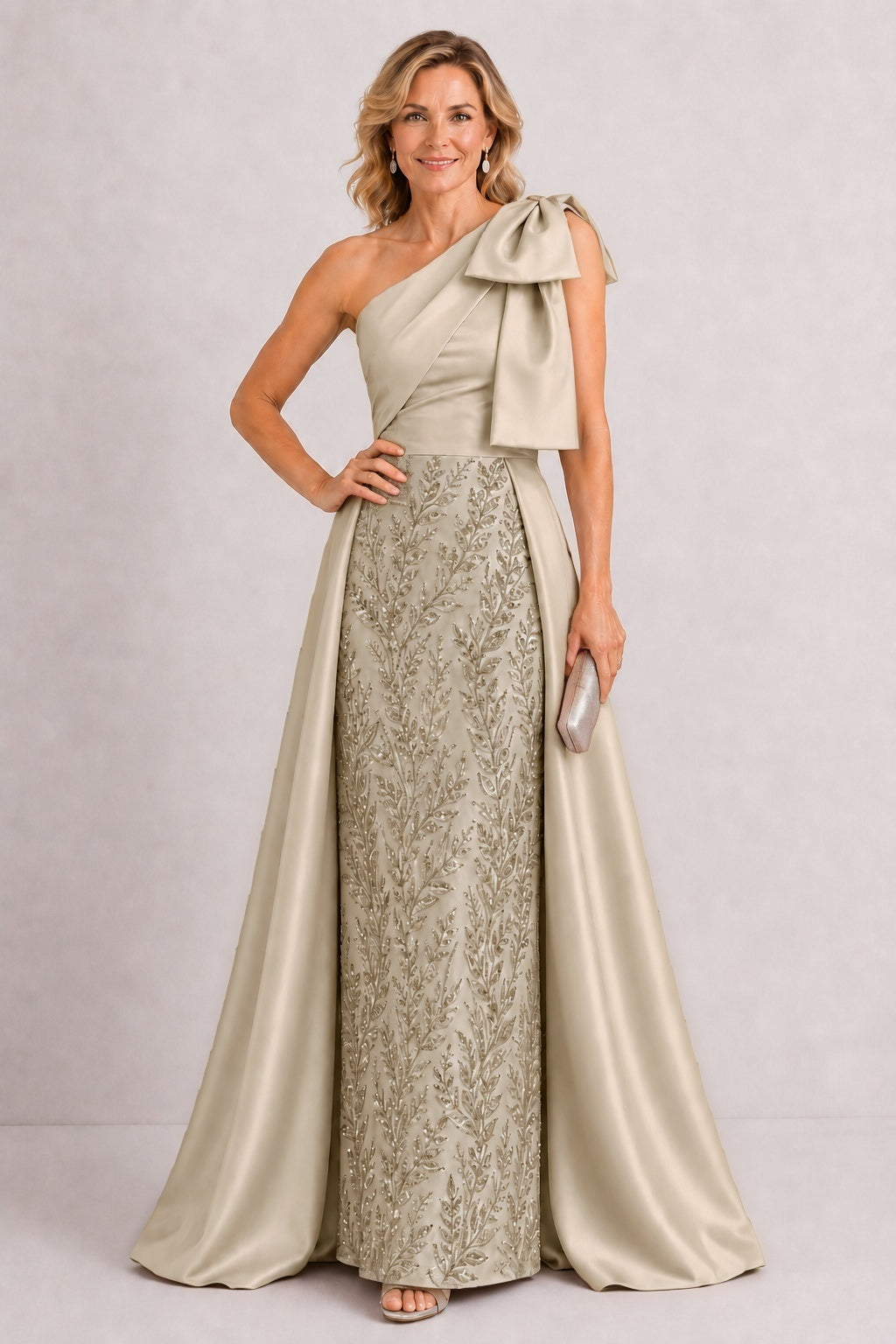 A-Line Floor Length Satin Lace Mother of the Bride Dress CM0470