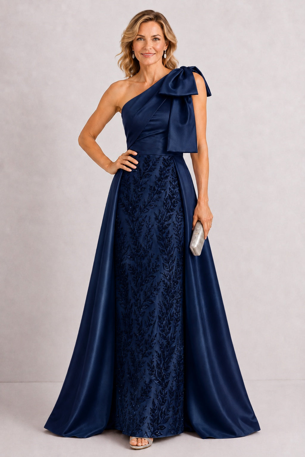 A-Line Floor Length Satin Lace Mother of the Bride Dress CM0470