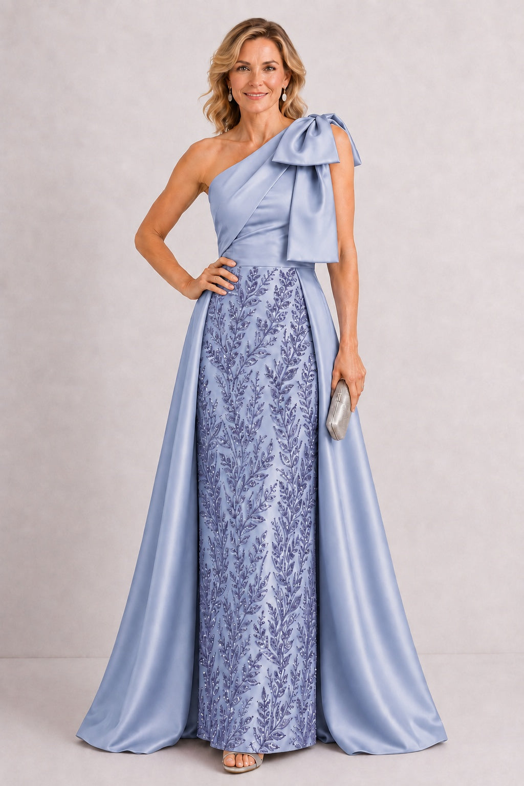 A-Line Floor Length Satin Lace Mother of the Bride Dress CM0470