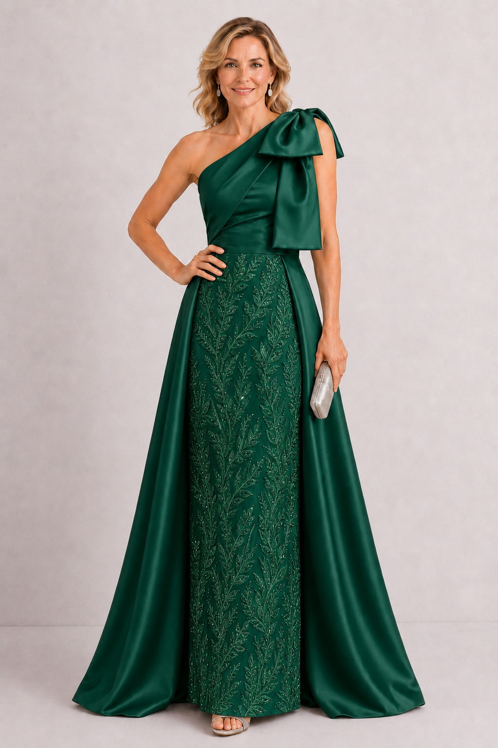 A-Line Floor Length Satin Lace Mother of the Bride Dress CM0470
