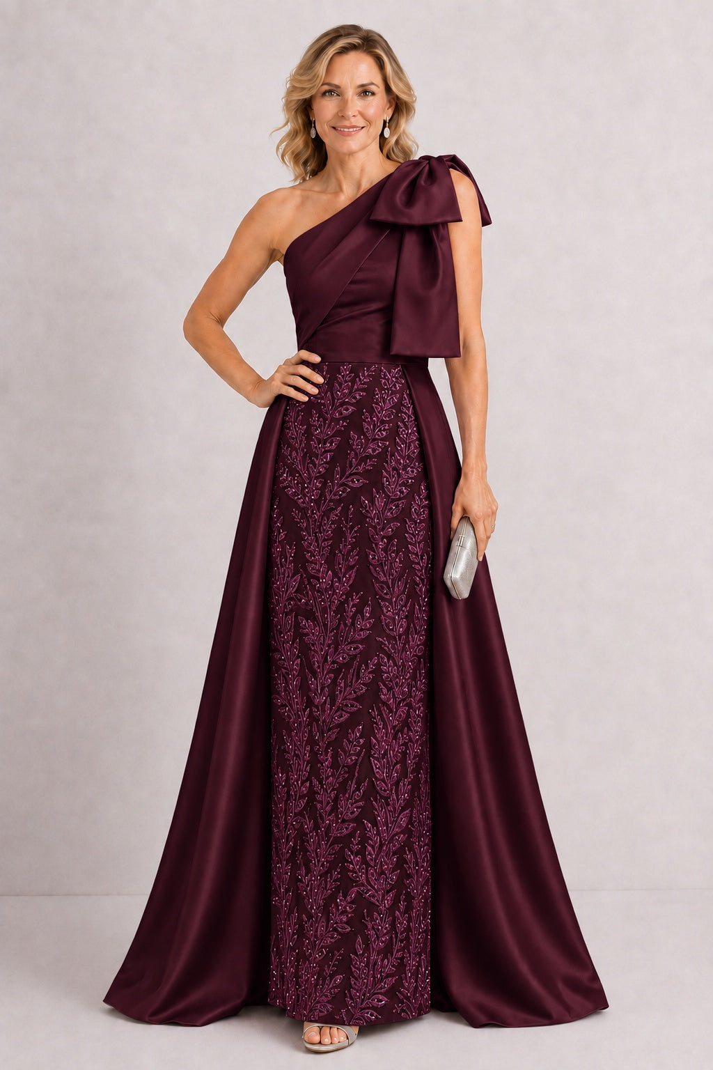 A-Line Floor Length Satin Lace Mother of the Bride Dress CM0470