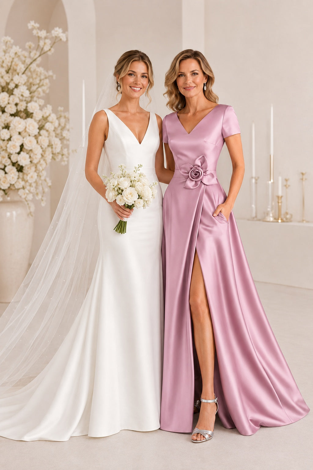 A-Line Floor Length Satin Mother of the Bride Dress CM0471 - Dusty Rose - COCOMELODY