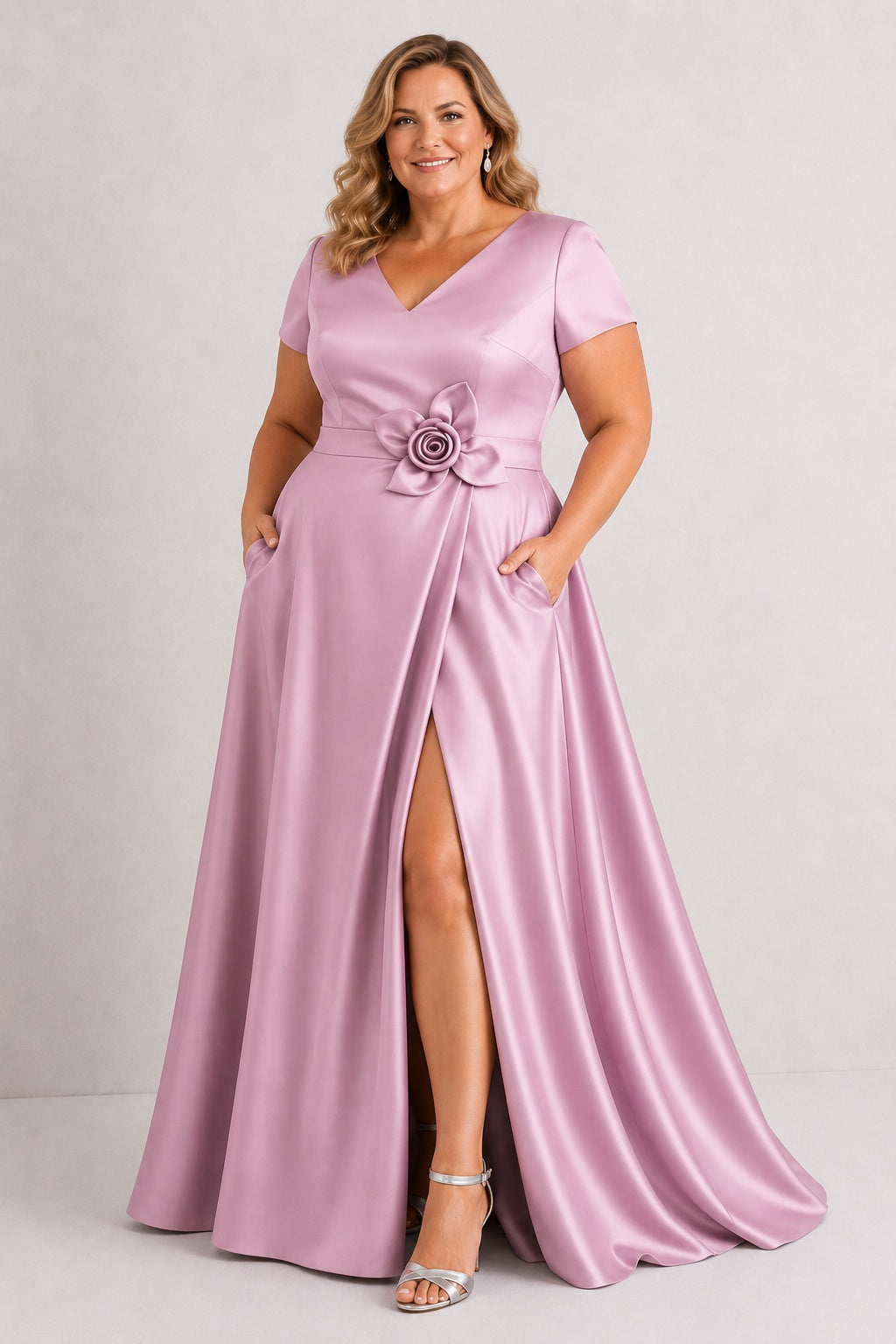 A-Line Floor Length Satin Mother of the Bride Dress CM0471 - Dusty Rose - COCOMELODY