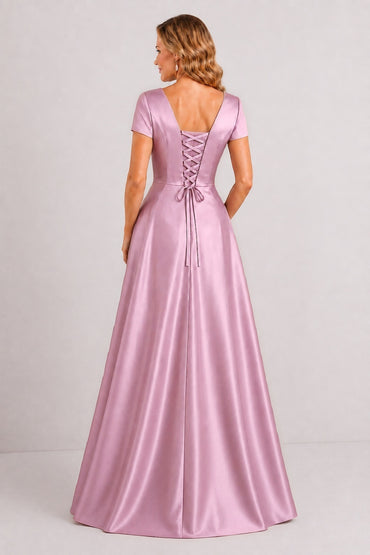 A-Line Floor Length Satin Mother of the Bride Dress CM0471 - Dusty Rose - COCOMELODY
