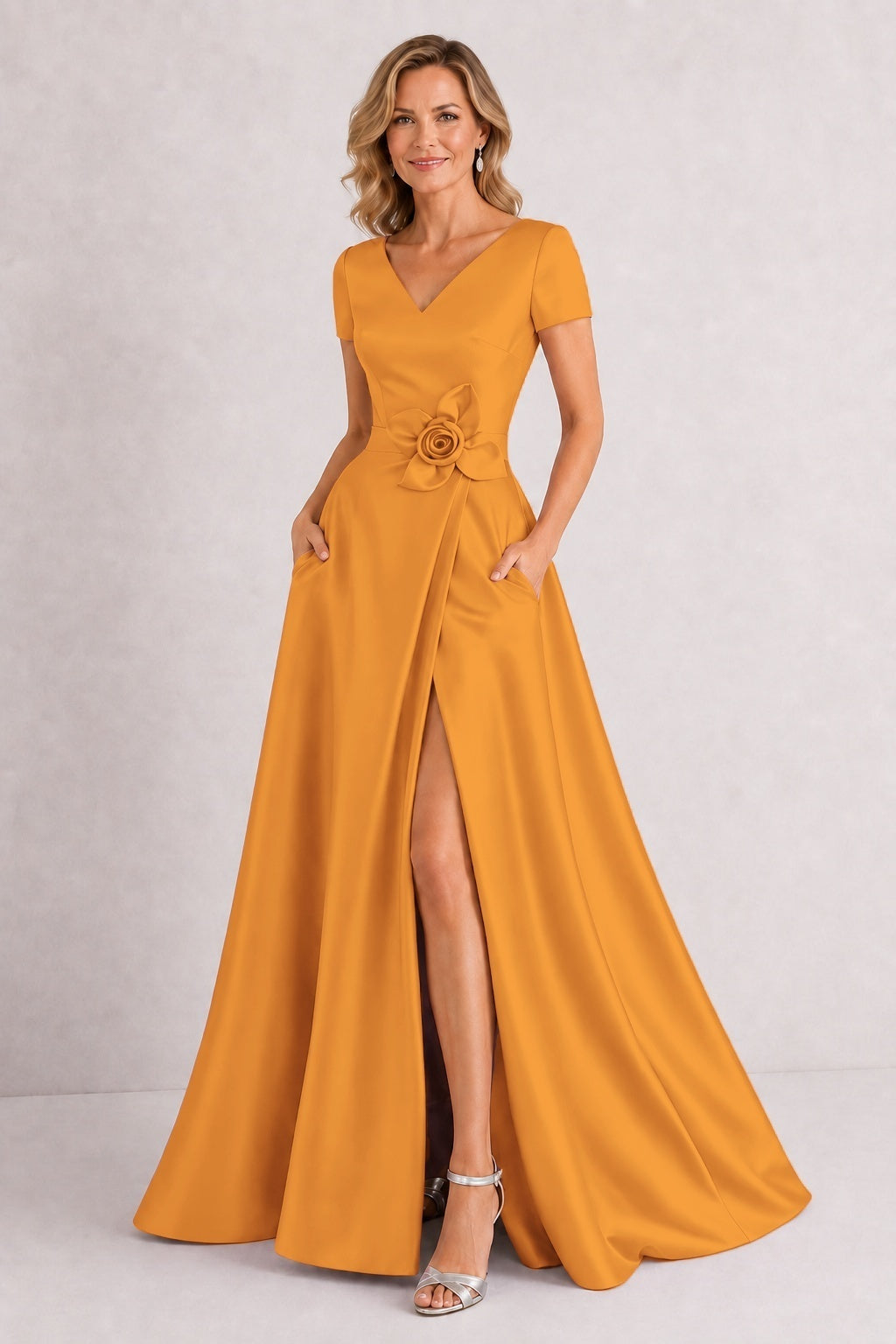 A-Line Floor Length Satin Mother of the Bride Dress CM0471 - Orange - COCOMELODY