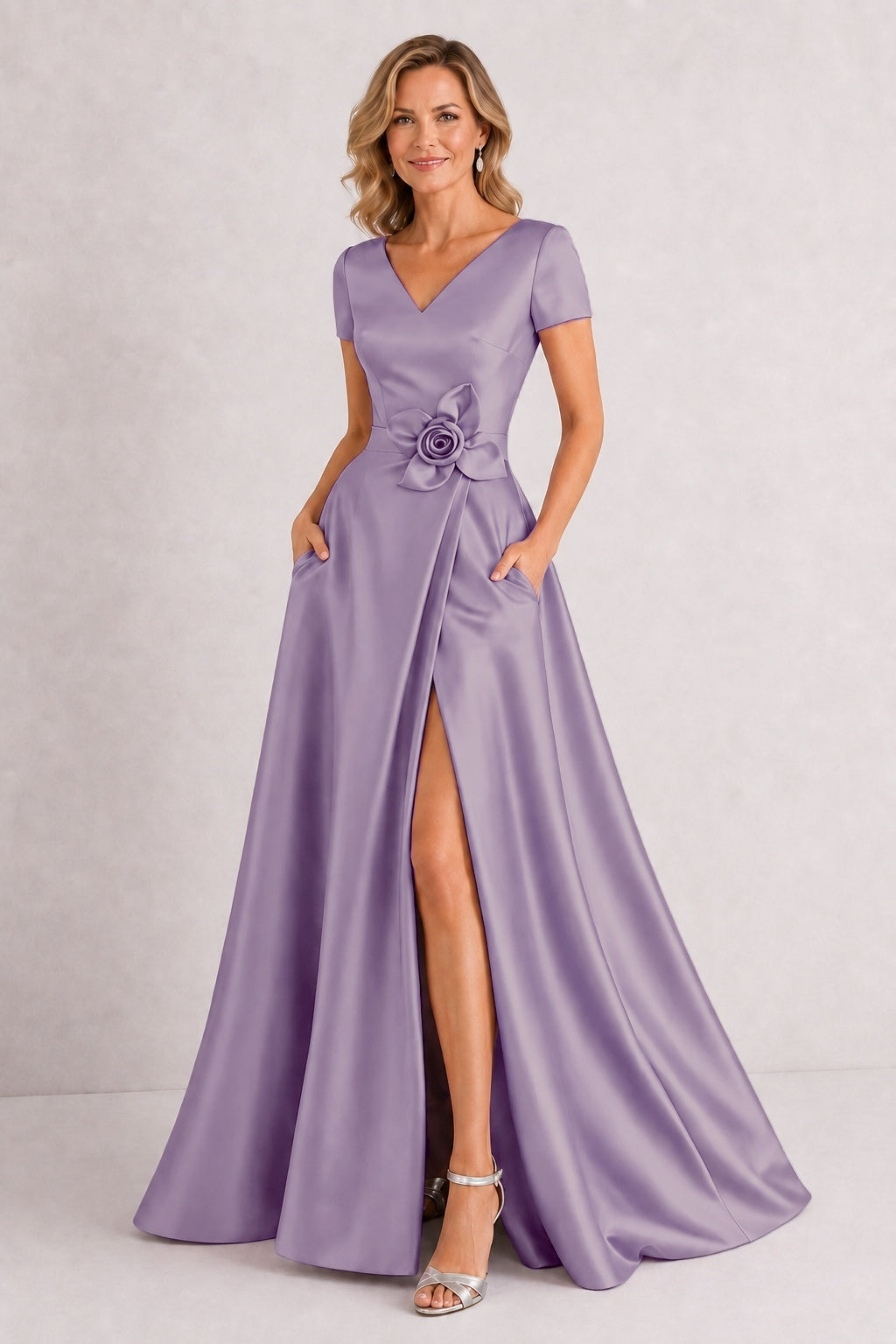 A-Line Floor Length Satin Mother of the Bride Dress CM0471 - Purple Dusk - COCOMELODY