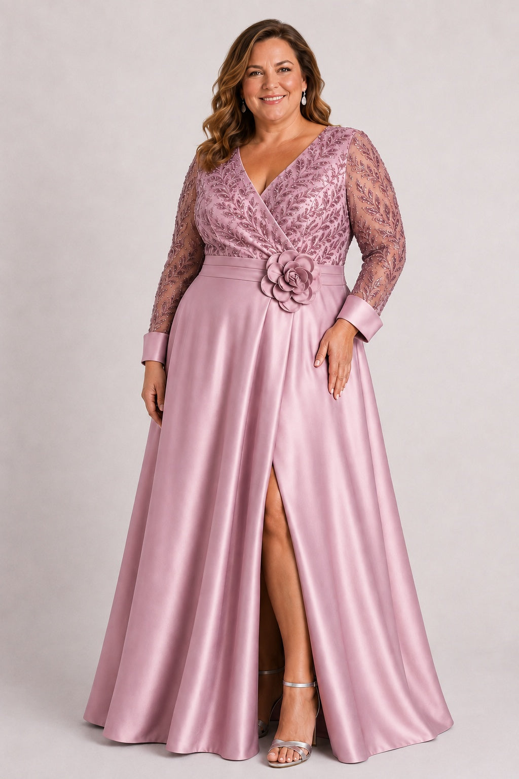 A-Line Floor Length Satin Lace Mother of the Bride Dress CM0472