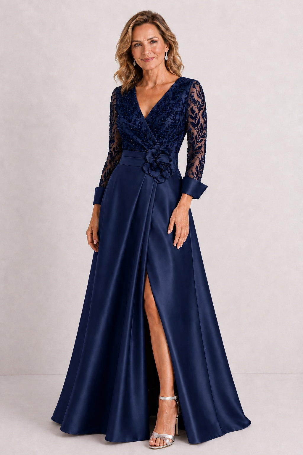 A-Line Floor Length Satin Lace Mother of the Bride Dress CM0472
