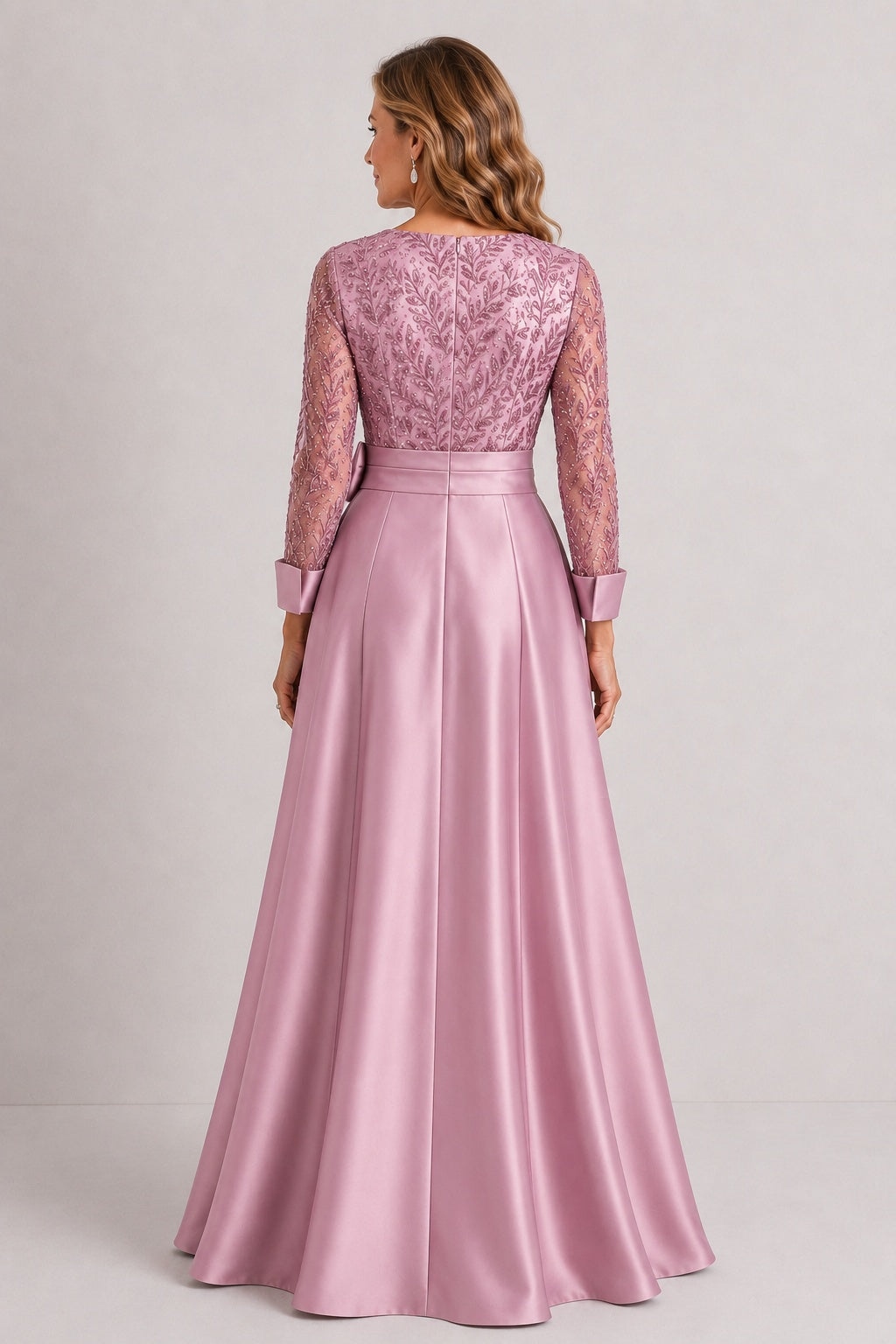 A-Line Floor Length Satin Lace Mother of the Bride Dress CM0472
