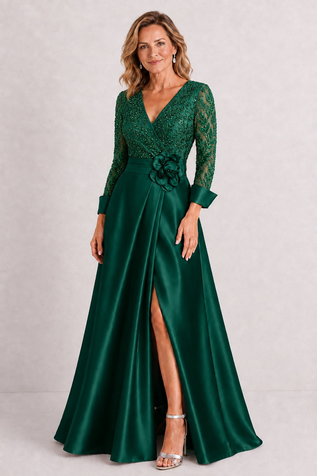 A-Line Floor Length Satin Lace Mother of the Bride Dress CM0472