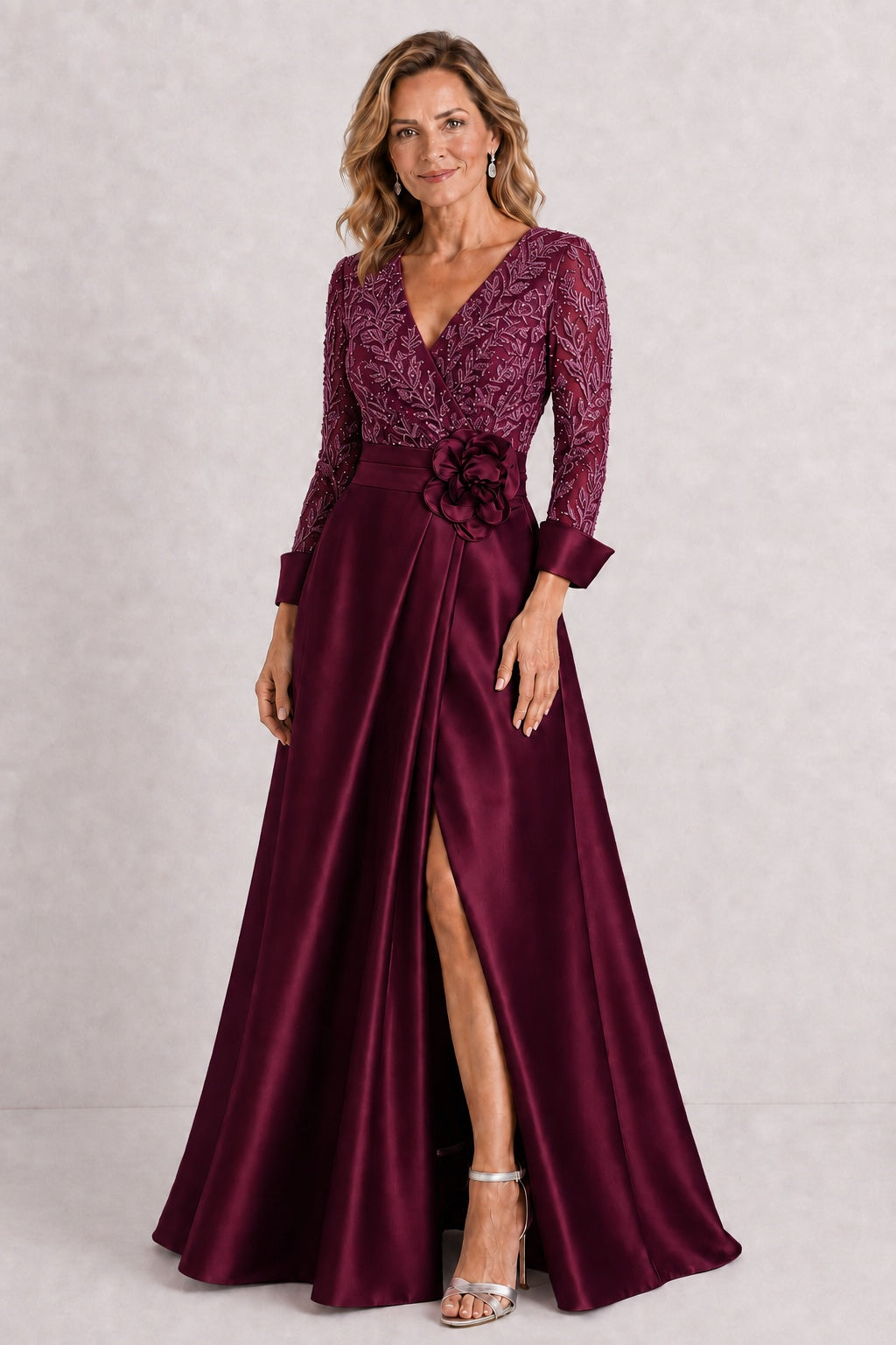 A-Line Floor Length Satin Lace Mother of the Bride Dress CM0472