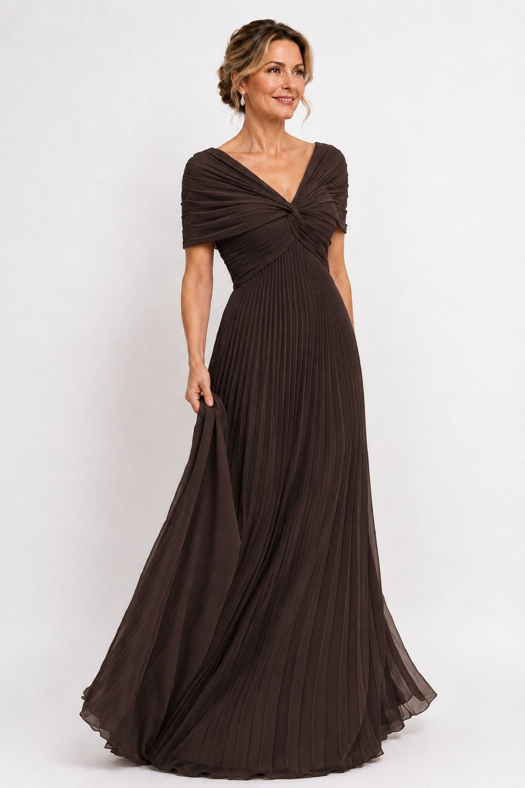 A-Line Floor Length Chiffon Mother of the Bride Dress CM0473 - Bitter Chocolate - COCOMELODY