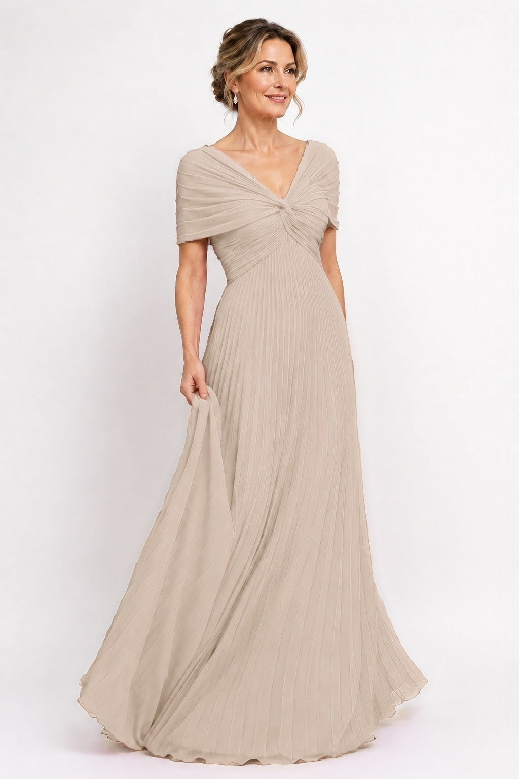 A-Line Floor Length Chiffon Mother of the Bride Dress CM0473 - Champagne - COCOMELODY