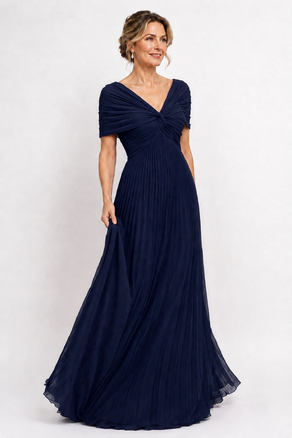 A-Line Floor Length Chiffon Mother of the Bride Dress CM0473 - Dark Navy - COCOMELODY
