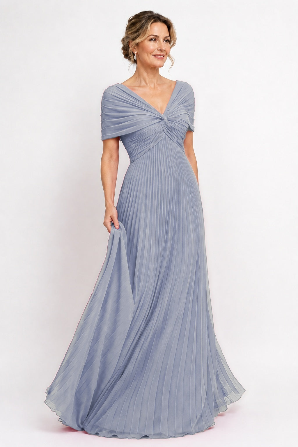 A-Line Floor Length Chiffon Mother of the Bride Dress CM0473 - Dusty Blue - COCOMELODY