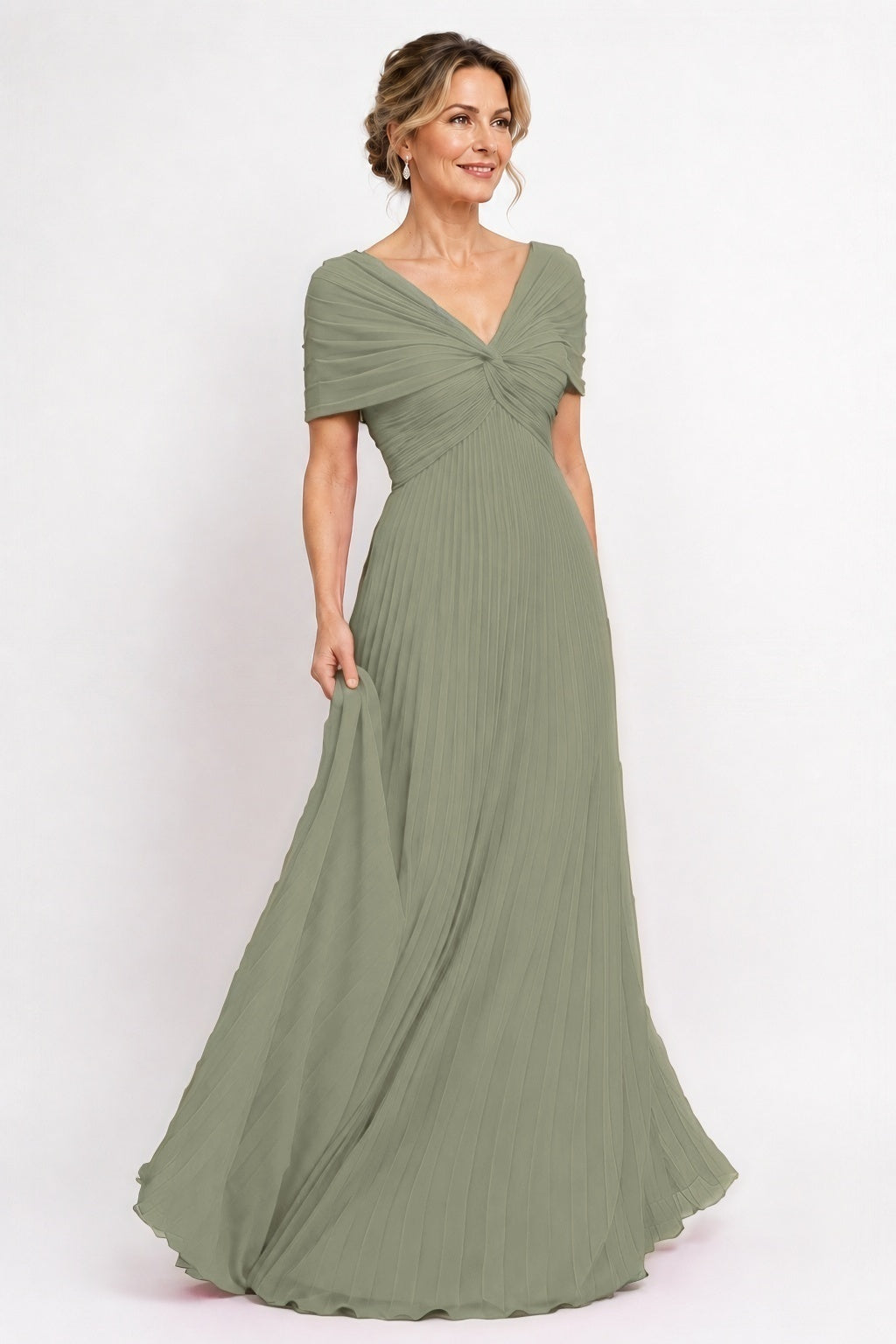 A-Line Floor Length Chiffon Mother of the Bride Dress CM0473 - Olive Green - COCOMELODY