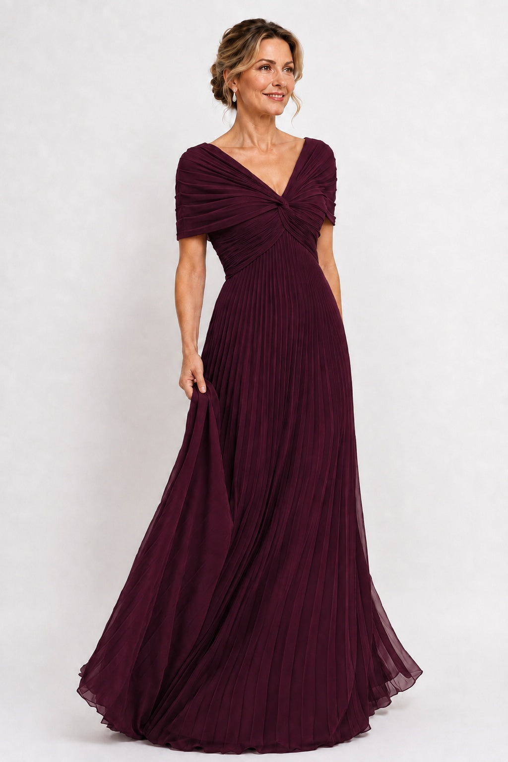 A-Line Floor Length Chiffon Mother of the Bride Dress CM0473 - Wine - COCOMELODY