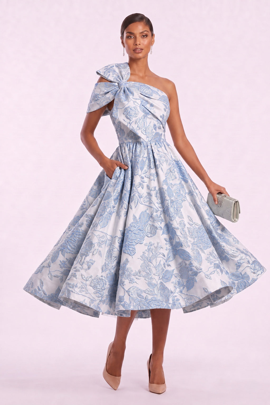 A-Line Tea Length Jacquard Mother of the Bride Dress CM0477