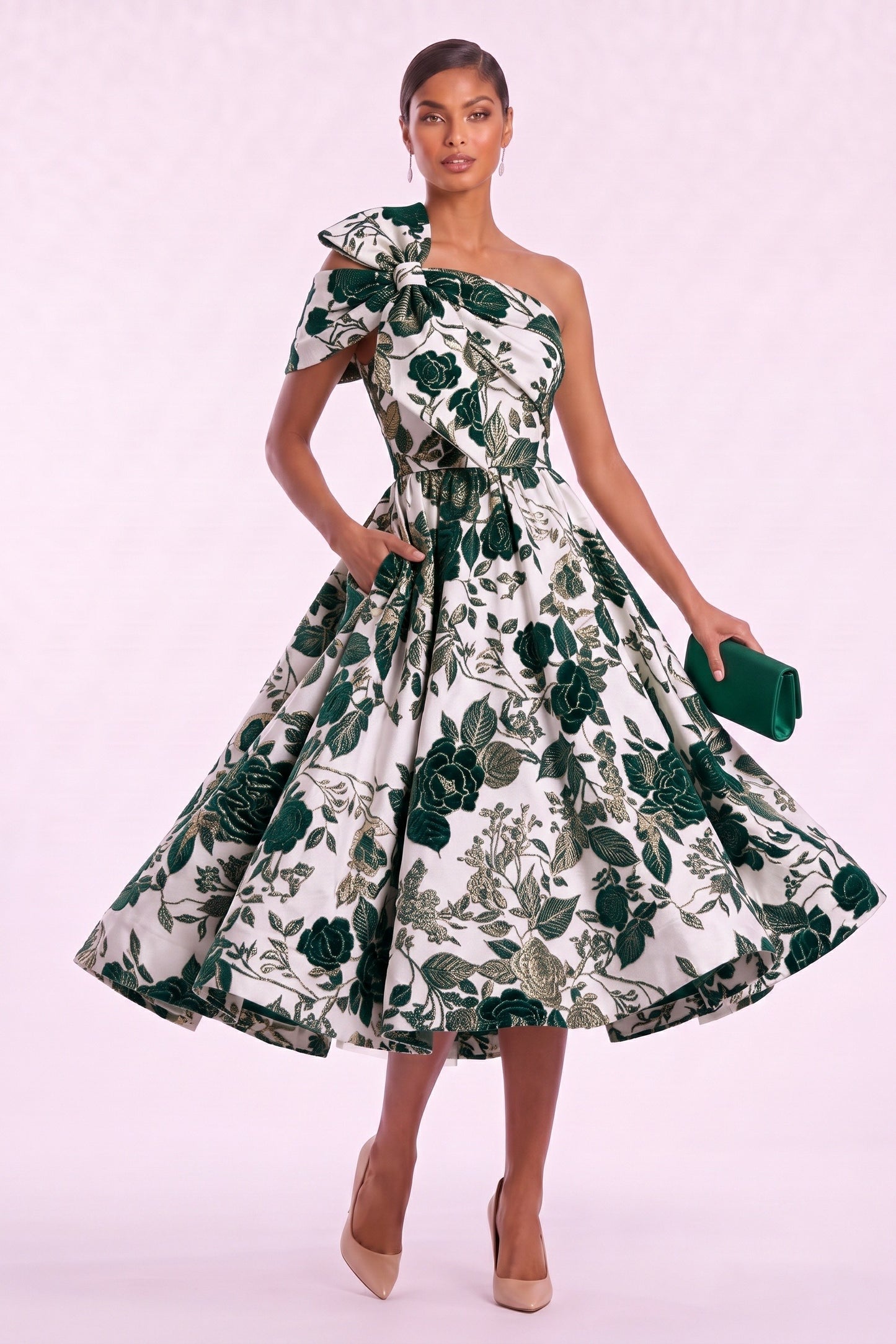 A-Line Tea Length Jacquard Mother of the Bride Dress CM0477
