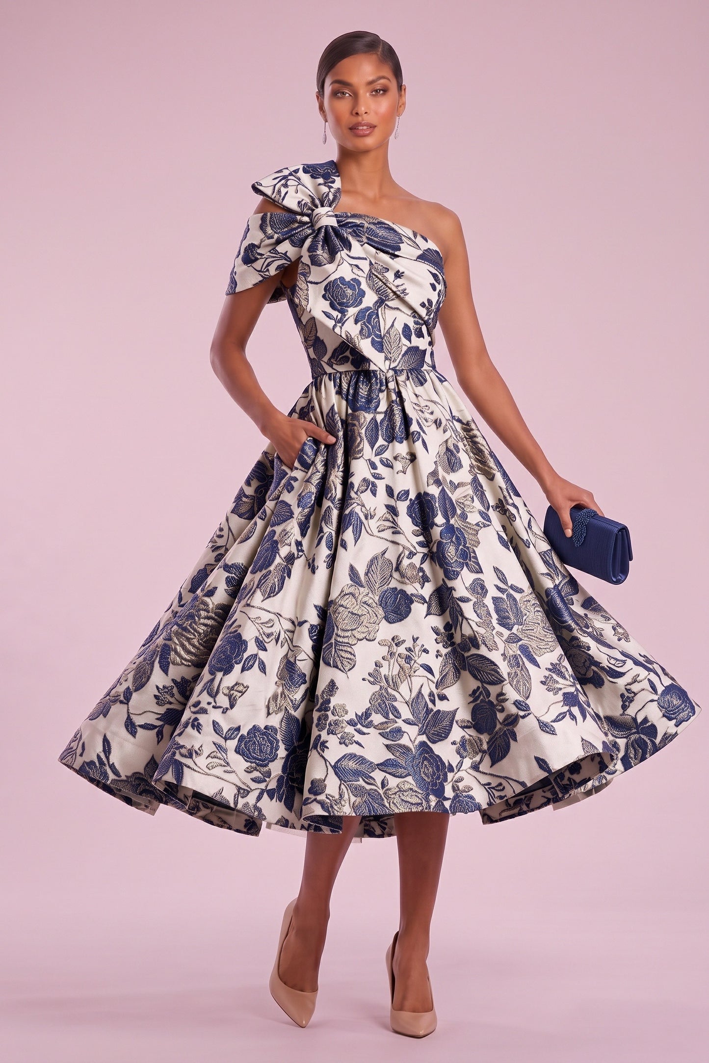 A-Line Tea Length Jacquard Mother of the Bride Dress CM0477