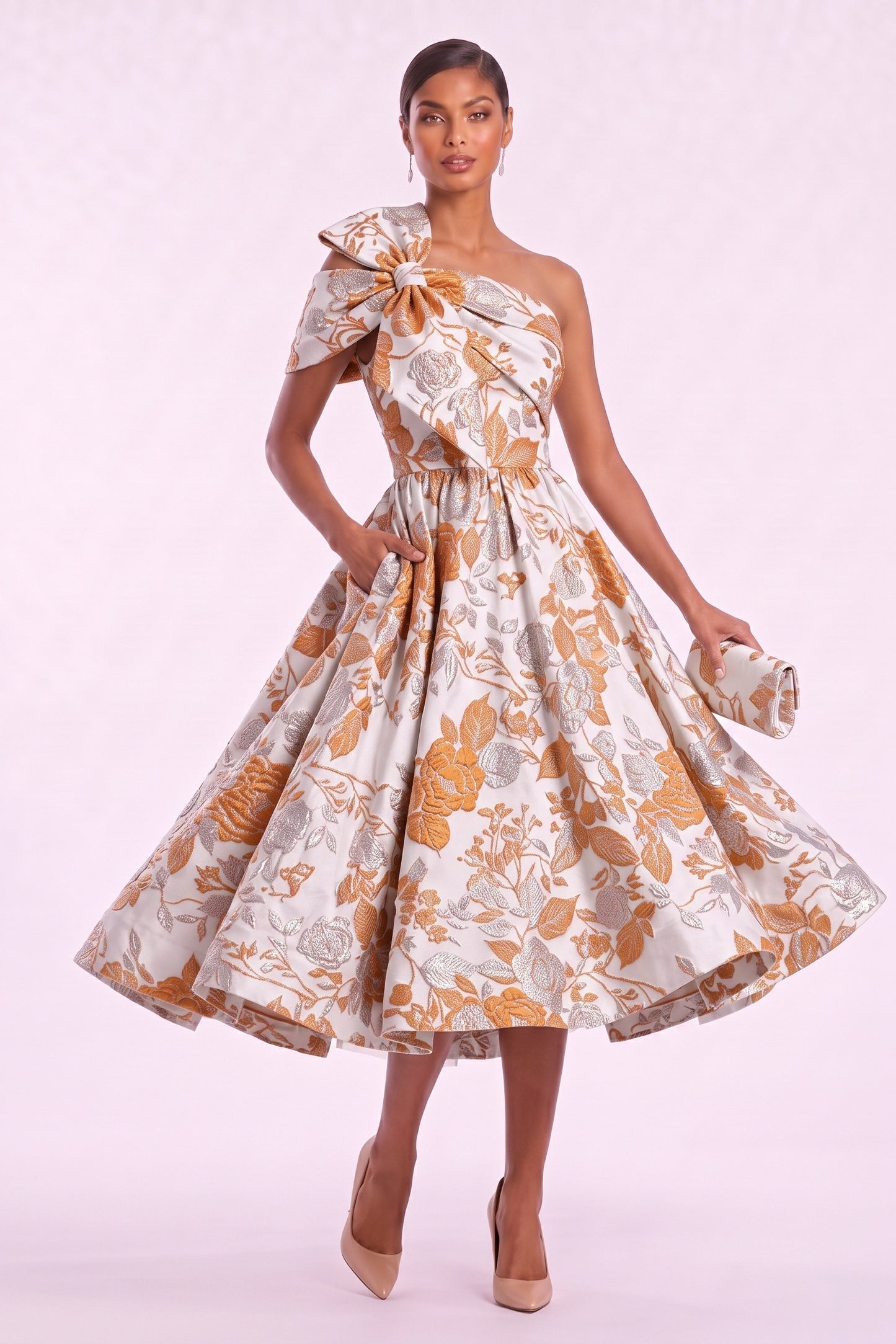 A-Line Tea Length Jacquard Mother of the Bride Dress CM0477