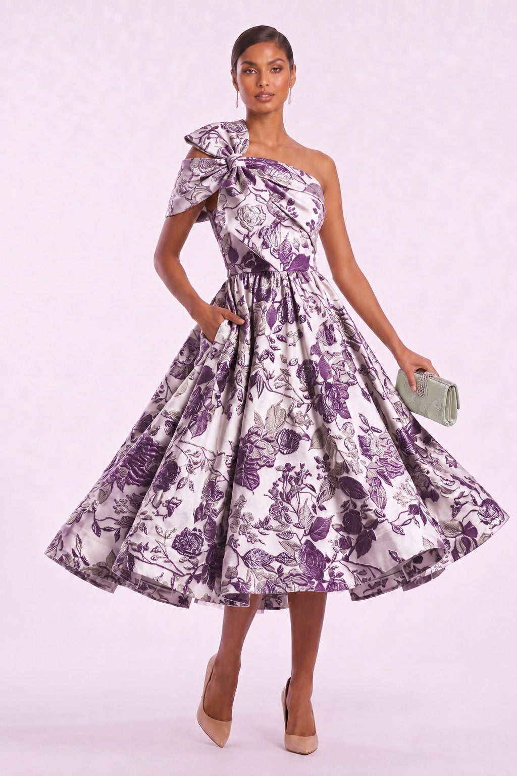 A-Line Tea Length Jacquard Mother of the Bride Dress CM0477