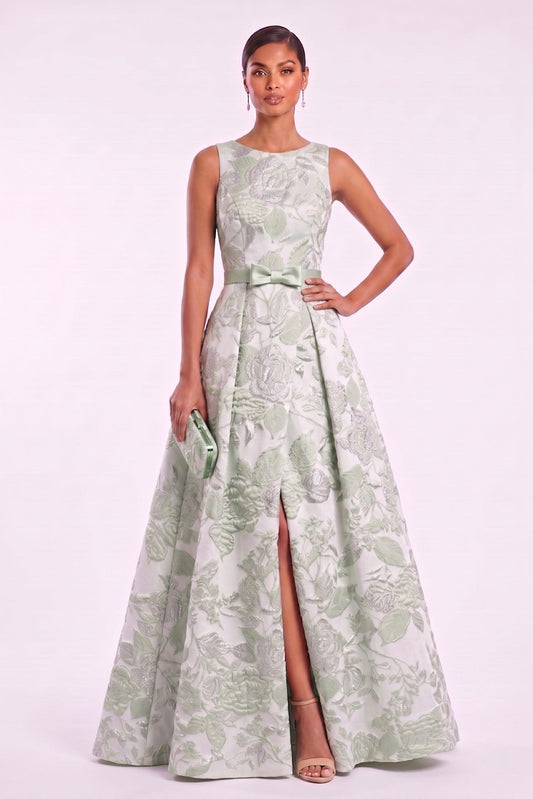 A-Line Floor Length Jacquard Mother of the Bride Dress CM0479 - Green Floral - COCOMELODY