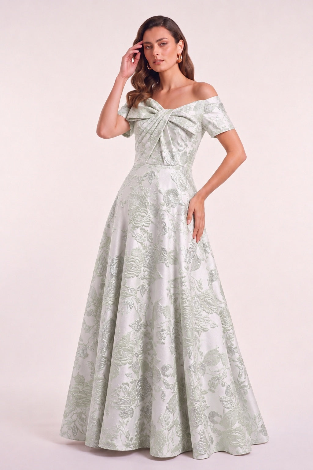 A-Line Floor Length Jacquard Mother of the Bride Dress CM0481