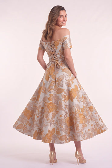A-Line Tea Length Jacquard Mother of the Bride Dress CM0482