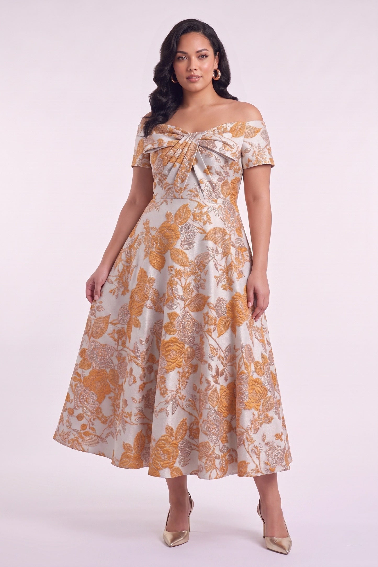 A-Line Tea Length Jacquard Mother of the Bride Dress CM0482