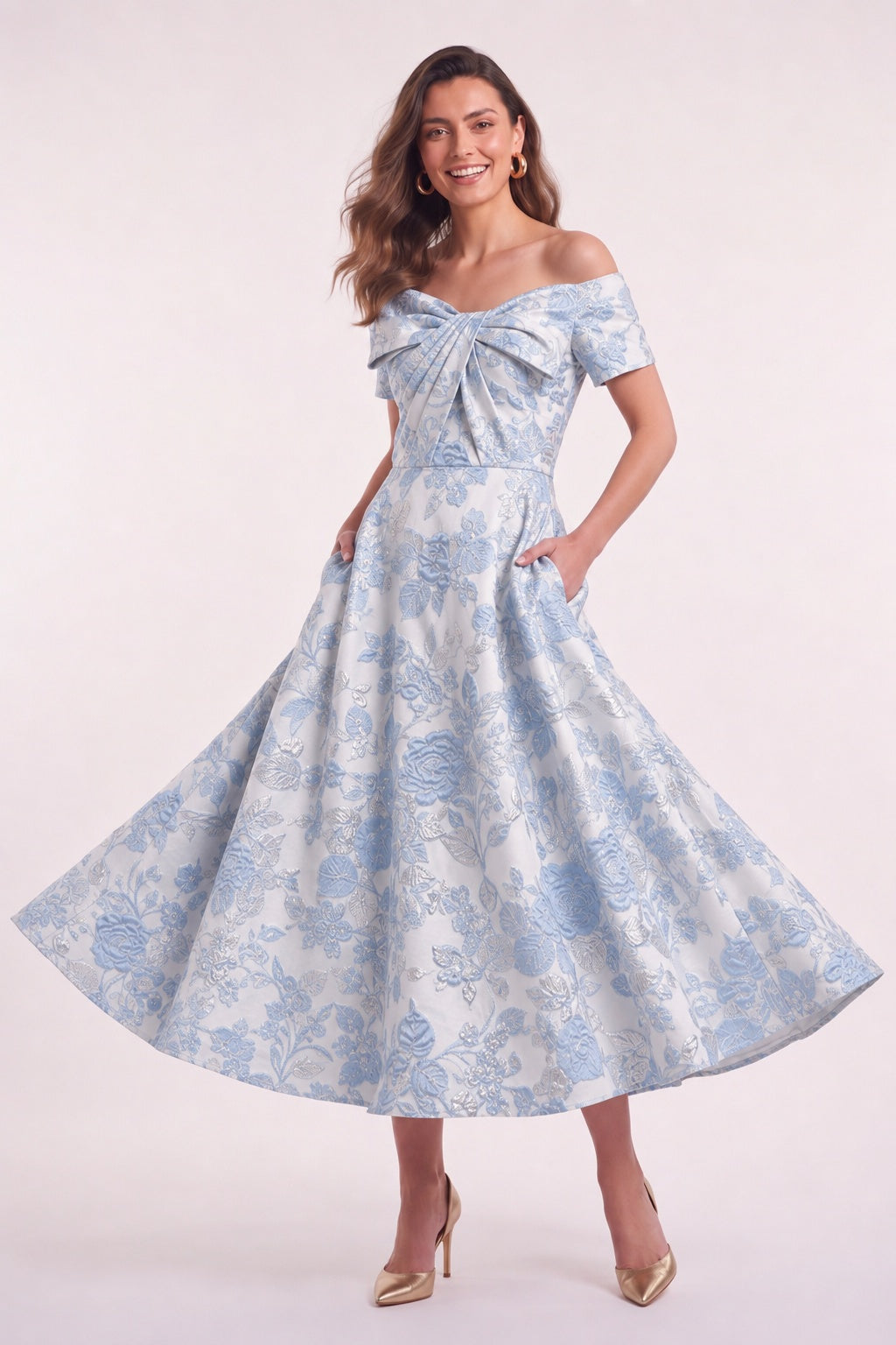 A-Line Tea Length Jacquard Mother of the Bride Dress CM0482