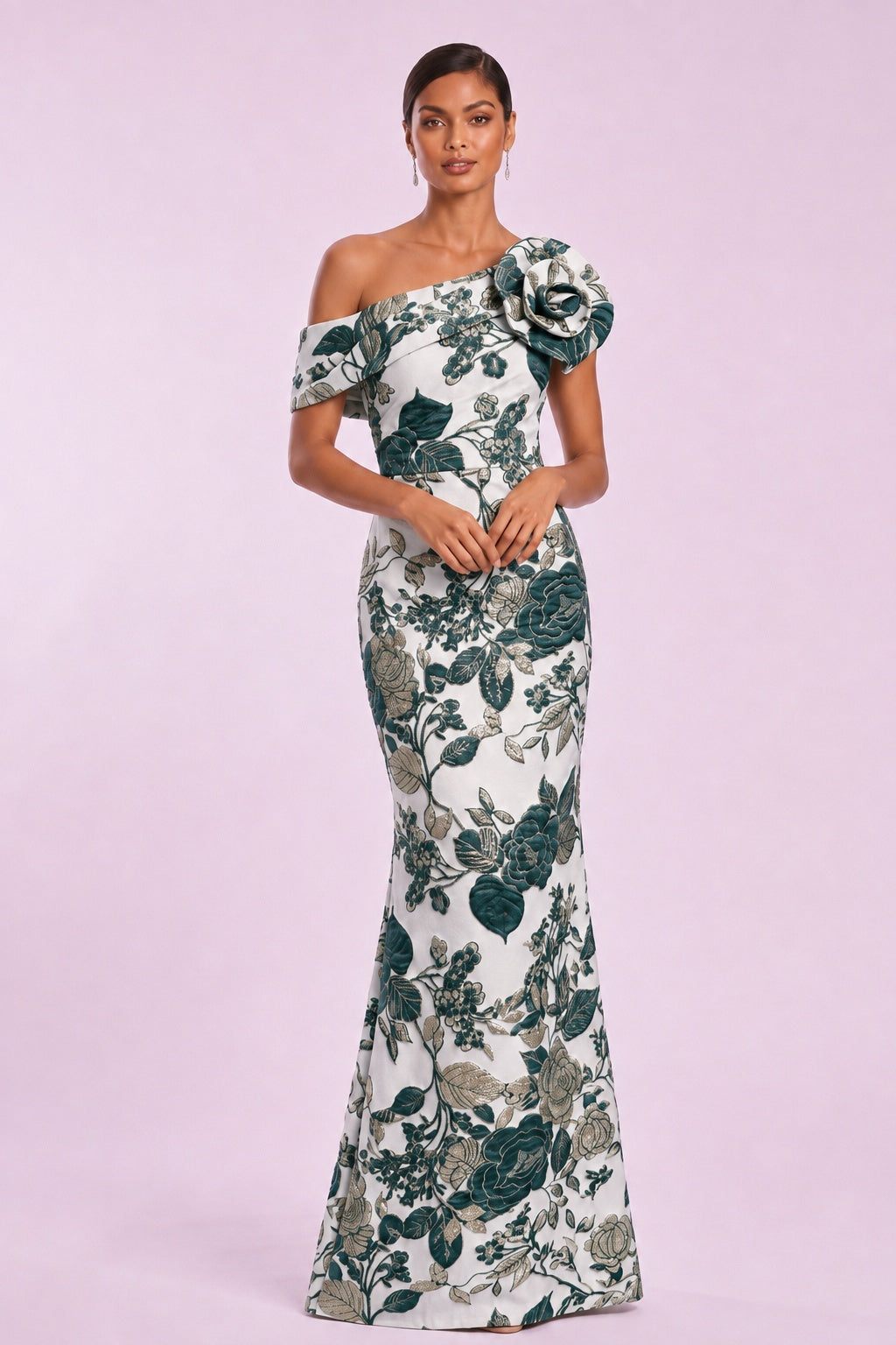 Trumpet-Mermaid Floor Length Jacquard Mother of the Bride Dress CM0483
