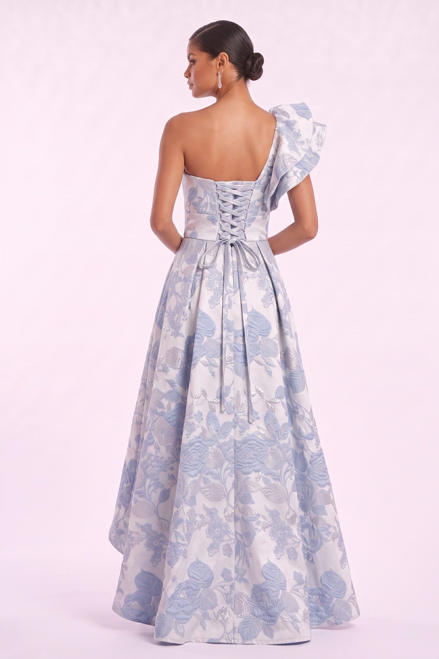 A-Line High-Low Jacquard Mother of the Bride Dress CM0486 - Blue - COCOMELODY