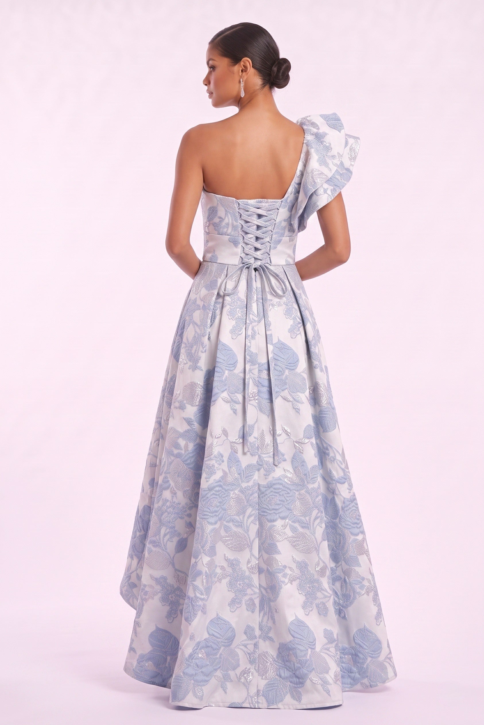 A-Line High-Low Jacquard Mother of the Bride Dress CM0486 - Blue - COCOMELODY