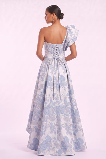 A-Line High-Low Jacquard Mother of the Bride Dress CM0486 - Blue - COCOMELODY