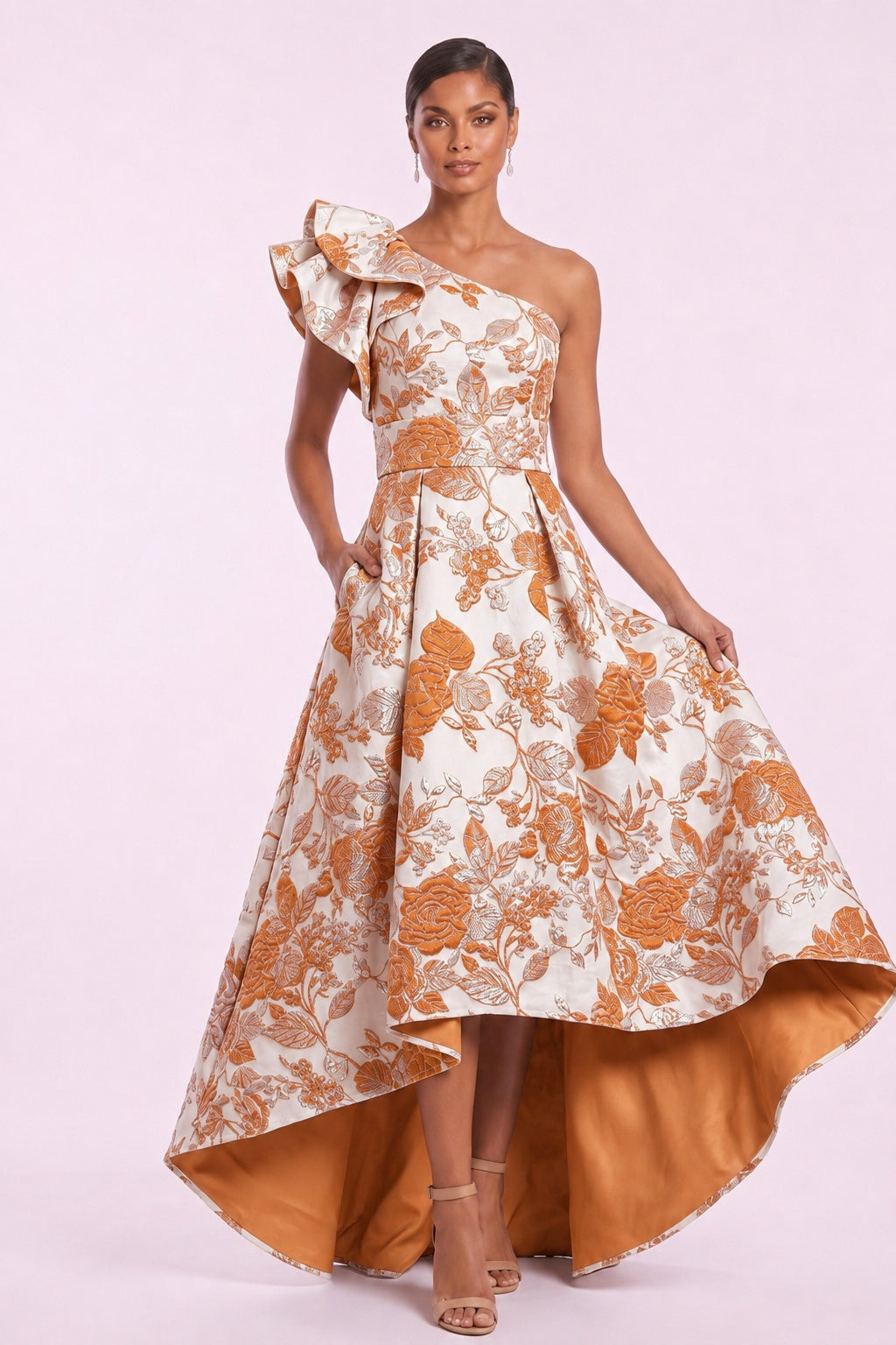 A-Line High-Low Jacquard Mother of the Bride Dress CM0486 - Orange - COCOMELODY