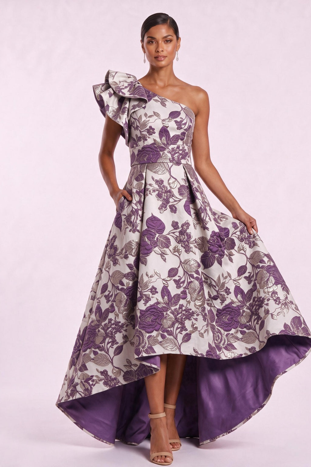 A-Line High-Low Jacquard Mother of the Bride Dress CM0486 - Purple - COCOMELODY