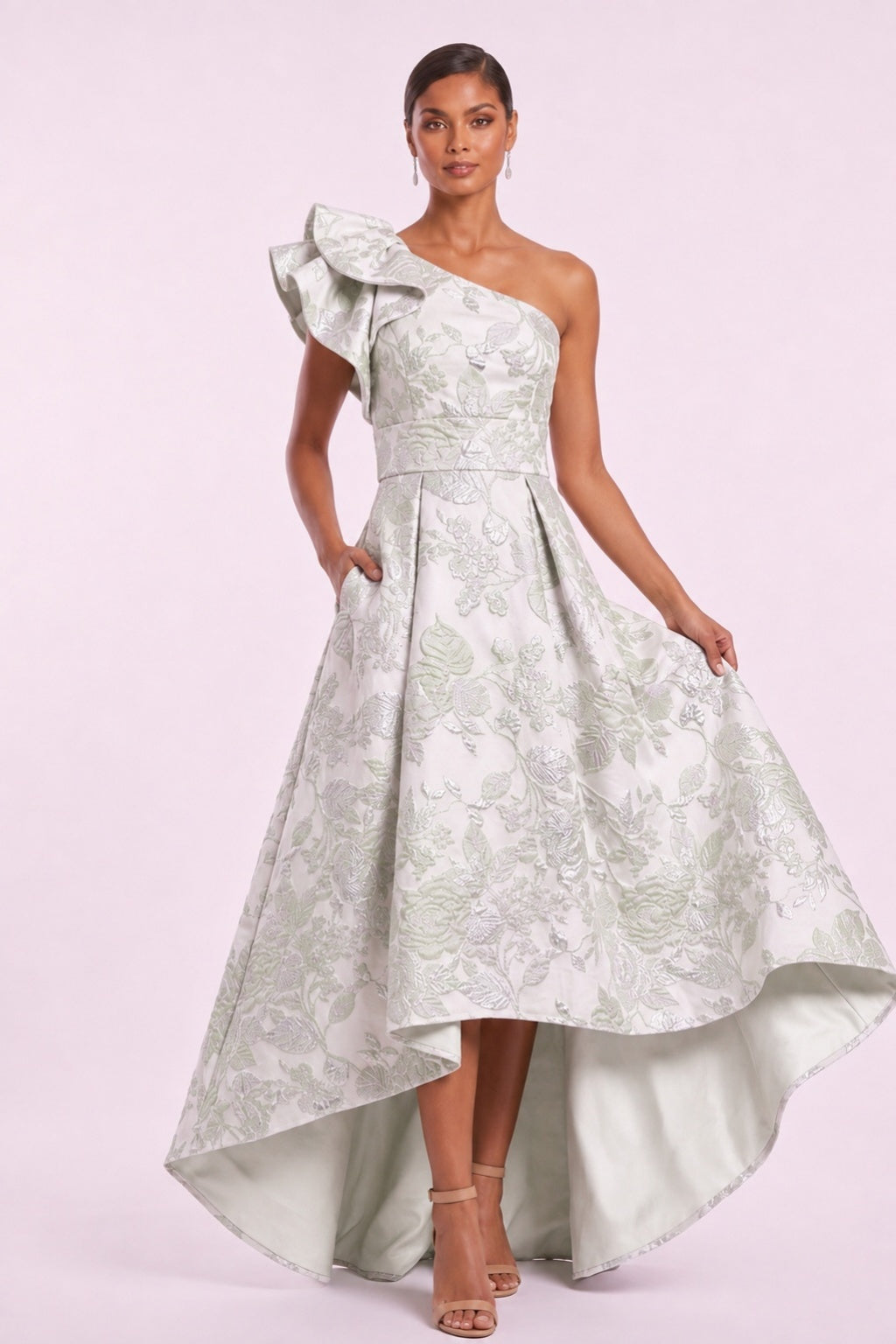 A-Line High-Low Jacquard Mother of the Bride Dress CM0486 - Green - COCOMELODY