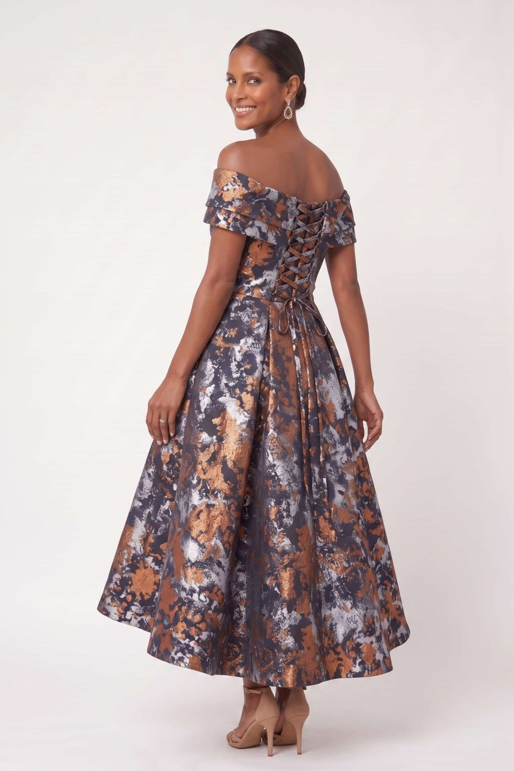 A-Line Tea Length Jacquard Mother of the Bride Dress CM0492