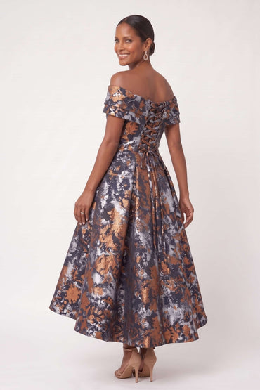 A-Line Tea Length Jacquard Mother of the Bride Dress CM0492