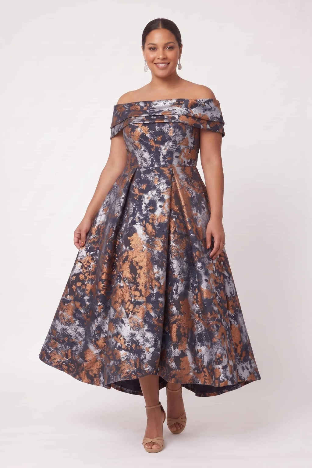 A-Line Tea Length Jacquard Mother of the Bride Dress CM0492
