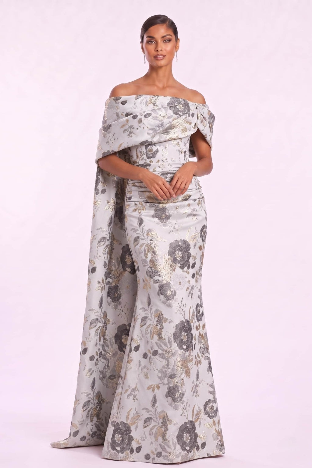 Trumpet-Mermaid Floor Length Jacquard Mother of the Bride Dress CM0497